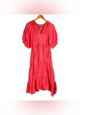 Karyn Seo Women’s Floral Embroidered V-neck Dress Tomato Red Size Large